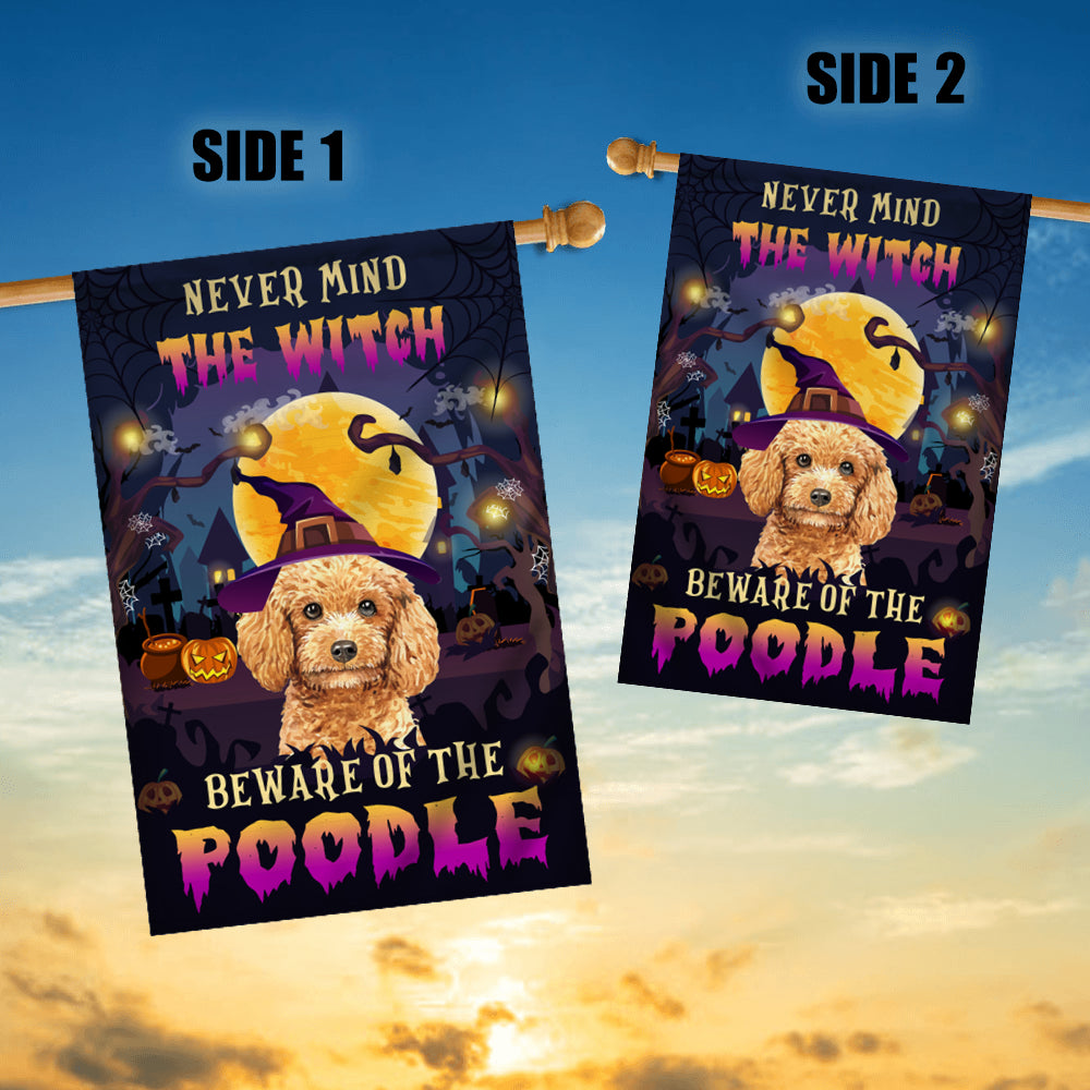 Never Mind The Witch Beware Of The Poodle Flag Funny Halloween For Dog Lovers | siriusteestore