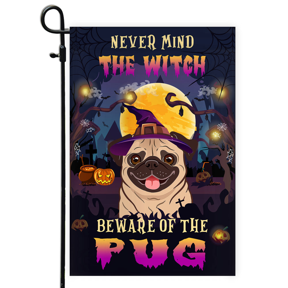 Never Mind The Witch Beware Of The Pug Flag Funny Halloween For Dog Lovers | siriusteestore