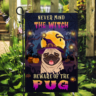 Never Mind The Witch Beware Of The Pug Flag Funny Halloween For Dog Lovers | siriusteestore