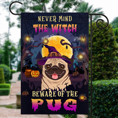 Never Mind The Witch Beware Of The Pug Flag Funny Halloween For Dog Lovers | siriusteestore