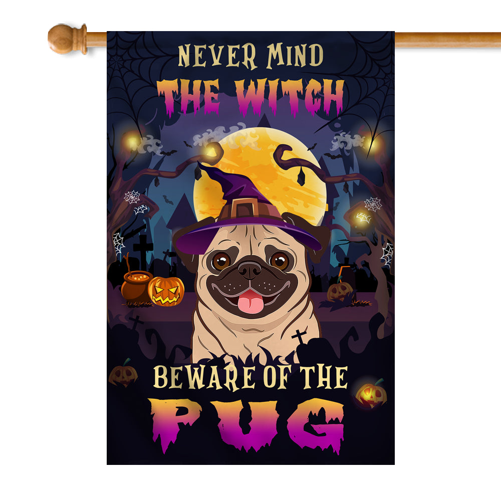 Never Mind The Witch Beware Of The Pug Flag Funny Halloween For Dog Lovers | siriusteestore
