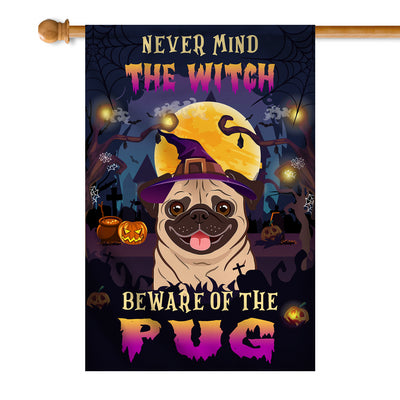 Never Mind The Witch Beware Of The Pug Flag Funny Halloween For Dog Lovers | siriusteestore