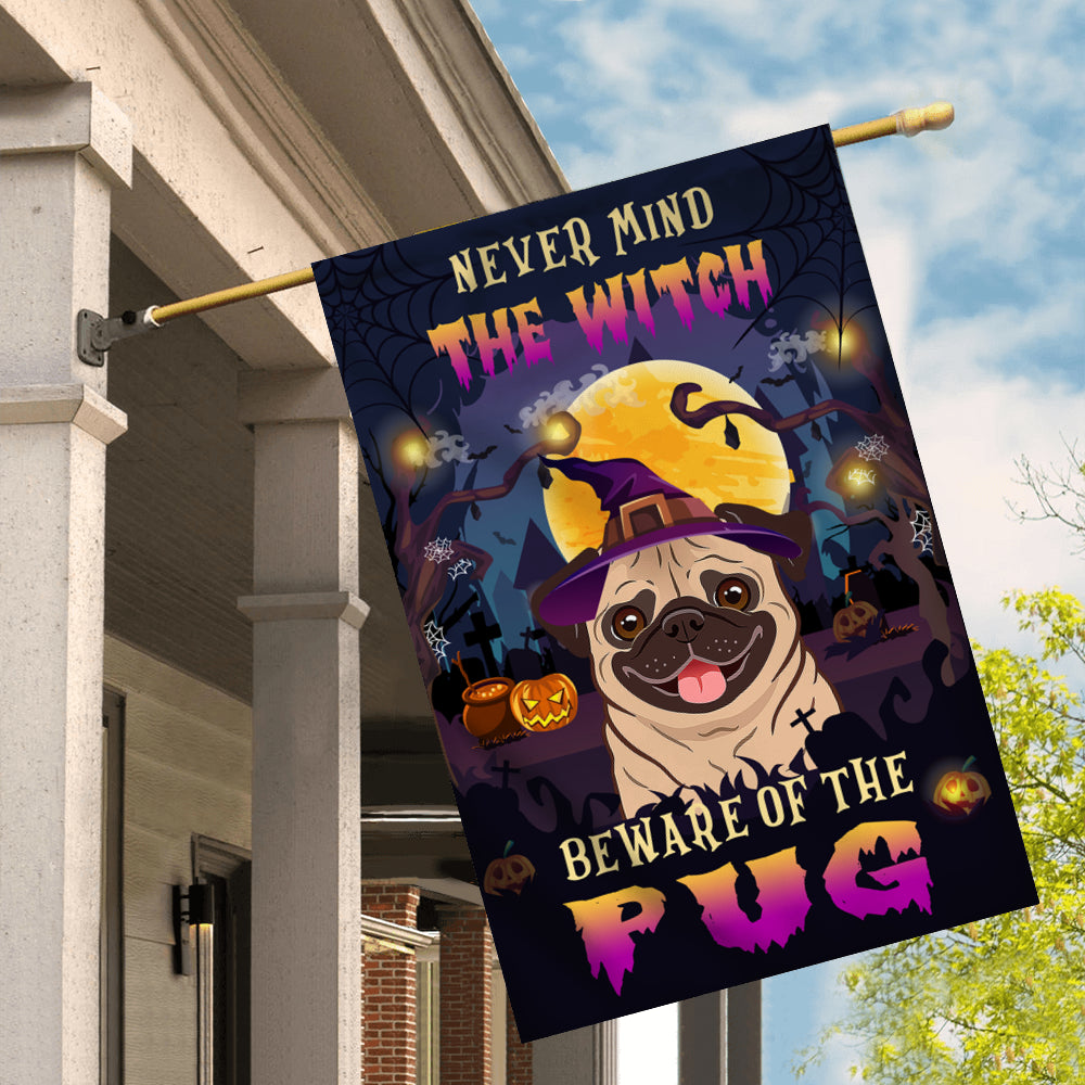 Never Mind The Witch Beware Of The Pug Flag Funny Halloween For Dog Lovers | siriusteestore