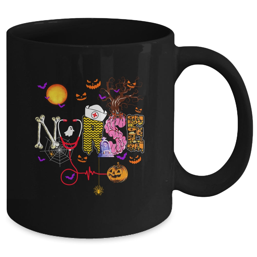 Nurse Funny Stethoscope Nurse Pumpkin Skull Lover Halloween Mug | siriusteestore