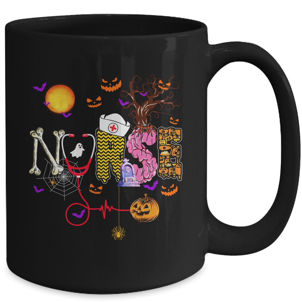 Nurse Funny Stethoscope Nurse Pumpkin Skull Lover Halloween Mug | siriusteestore