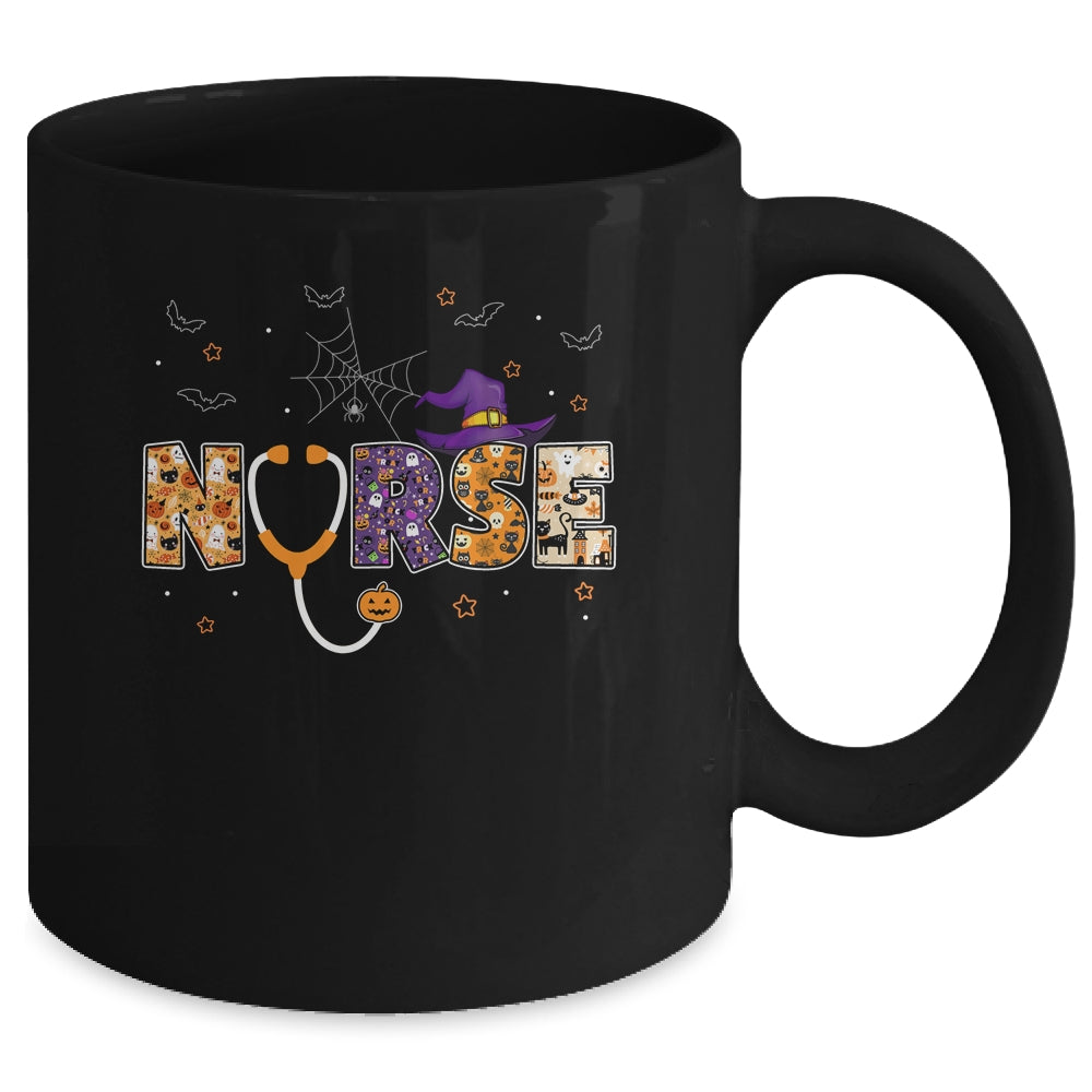 Nurse Halloween Gift With Pumpkin Boo Spider Witch Hat Mug | siriusteestore
