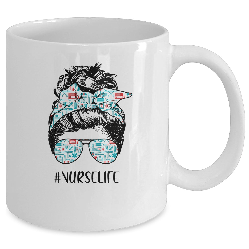 Nurse Life Funny Messy Bun Hair Glasses Mug | siriusteestore