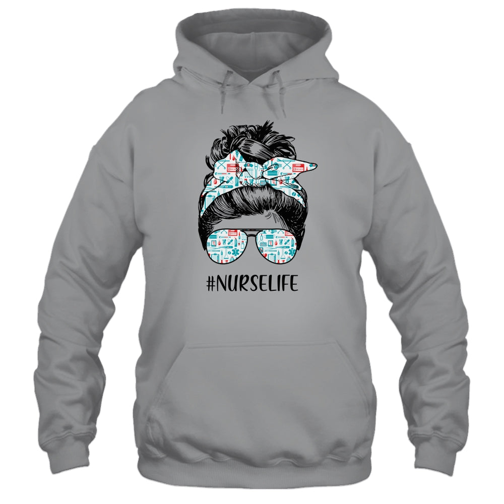 Nurse Life Funny Messy Bun Hair Glasses Shirt & Tank Top | siriusteestore