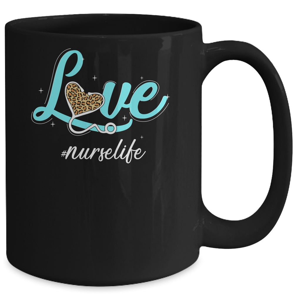Nurse Life RN LPN CNA Healthcare Cheetah Heart Leopard Funny Mug Mug | siriusteestore