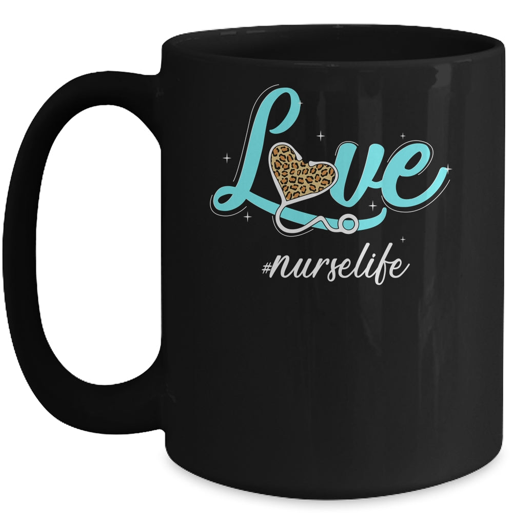 Nurse Life RN LPN CNA Healthcare Cheetah Heart Leopard Funny Mug Mug | siriusteestore