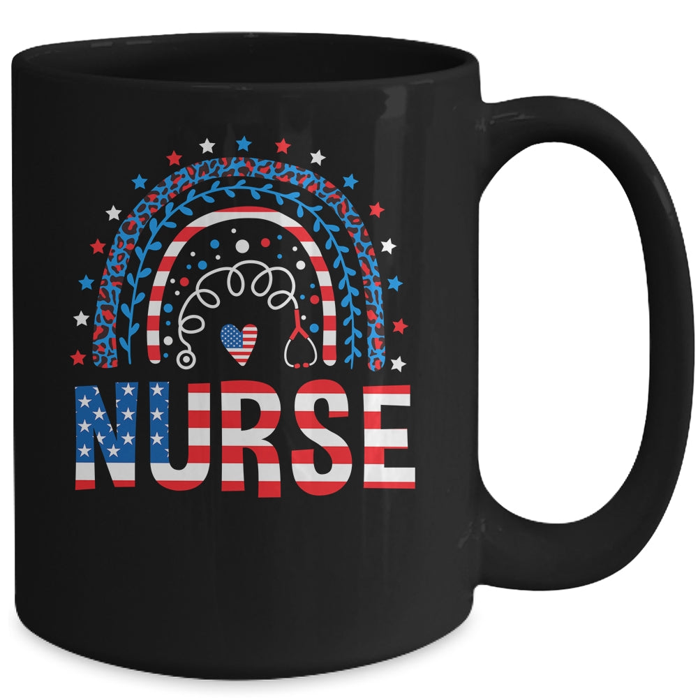 Nurse Stethoscope Rainbow Memorial Day 4th Of July Nursing Mug | siriusteestore