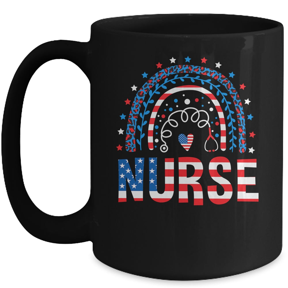 Nurse Stethoscope Rainbow Memorial Day 4th Of July Nursing Mug | siriusteestore