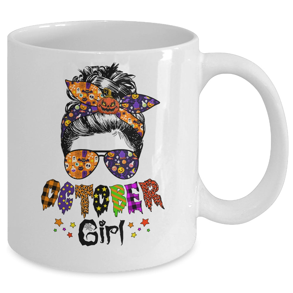 October Girl Halloween Messy Bun October Birthday Mug | siriusteestore