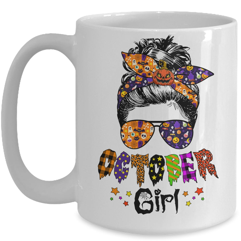 October Girl Halloween Messy Bun October Birthday Mug | siriusteestore