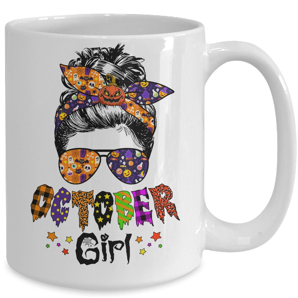 October Girl Halloween Messy Bun October Birthday Mug | siriusteestore