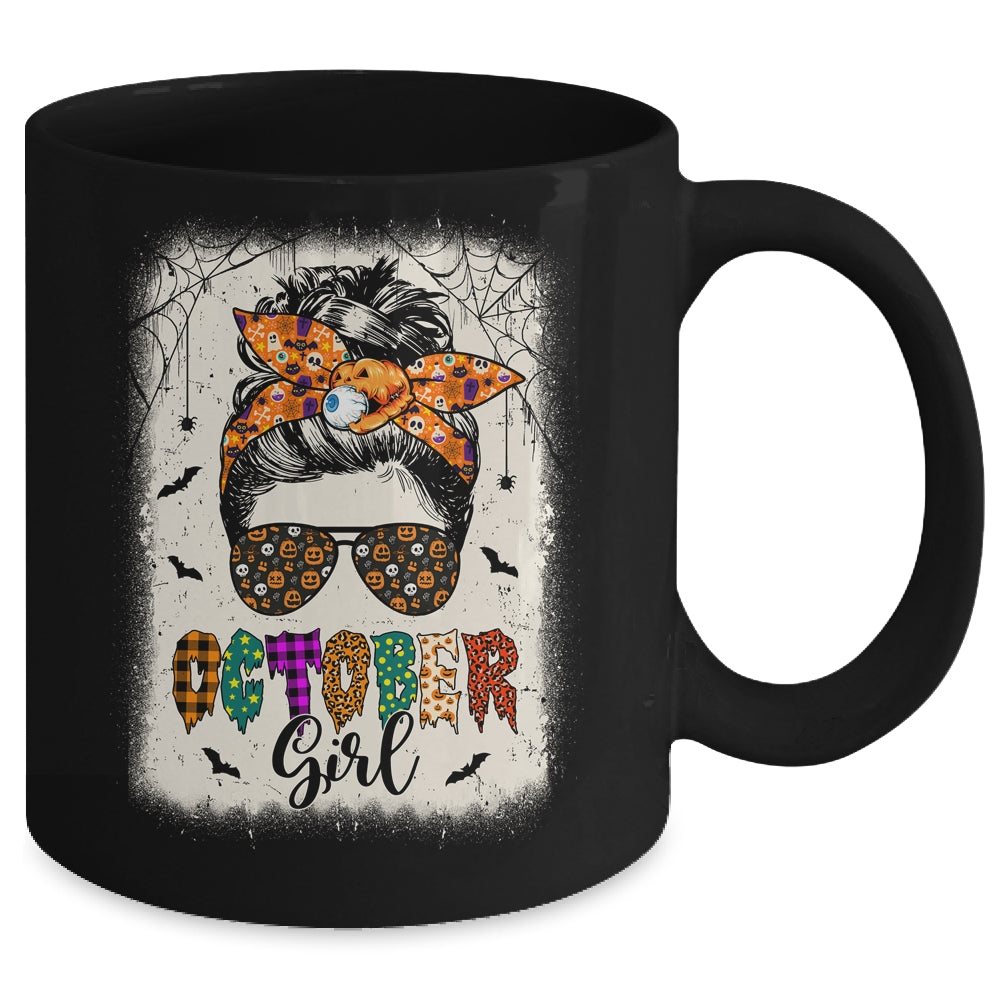 October Girl Messy Bun Hair October Birthday Halloween Mug | siriusteestore