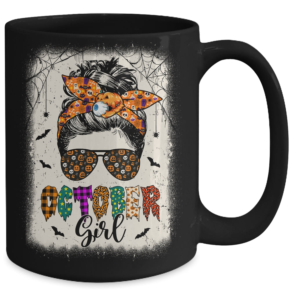 October Girl Messy Bun Hair October Birthday Halloween Mug | siriusteestore