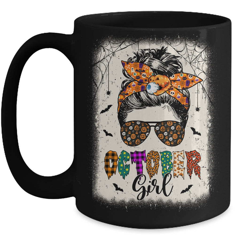 October Girl Messy Bun Hair October Birthday Halloween Mug | siriusteestore