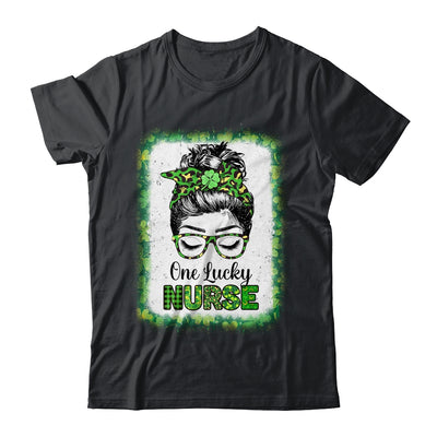 One Lucky Nurse Bleached Messy Bun Leopard St Patricks Day Shirt & Hoodie | siriusteestore