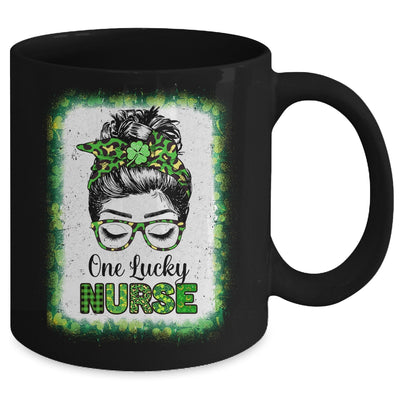 One Lucky Nurse Bleached Messy Bun Leopard St Patricks Day Mug | siriusteestore