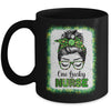 One Lucky Nurse Bleached Messy Bun Leopard St Patricks Day Mug | siriusteestore