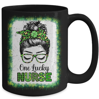 One Lucky Nurse Bleached Messy Bun Leopard St Patricks Day Mug | siriusteestore