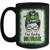 One Lucky Nurse Bleached Messy Bun Leopard St Patricks Day Mug | siriusteestore