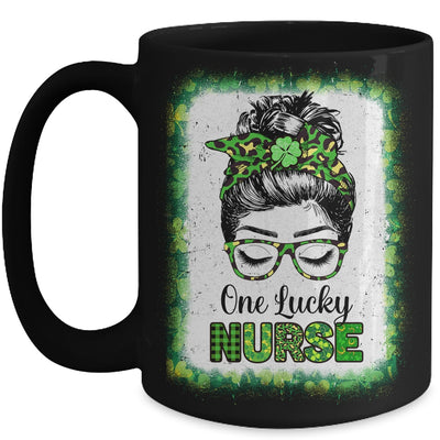 One Lucky Nurse Bleached Messy Bun Leopard St Patricks Day Mug | siriusteestore