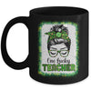 One Lucky Teacher Bleached Messy Bun Leopard St Patricks Day Mug | siriusteestore