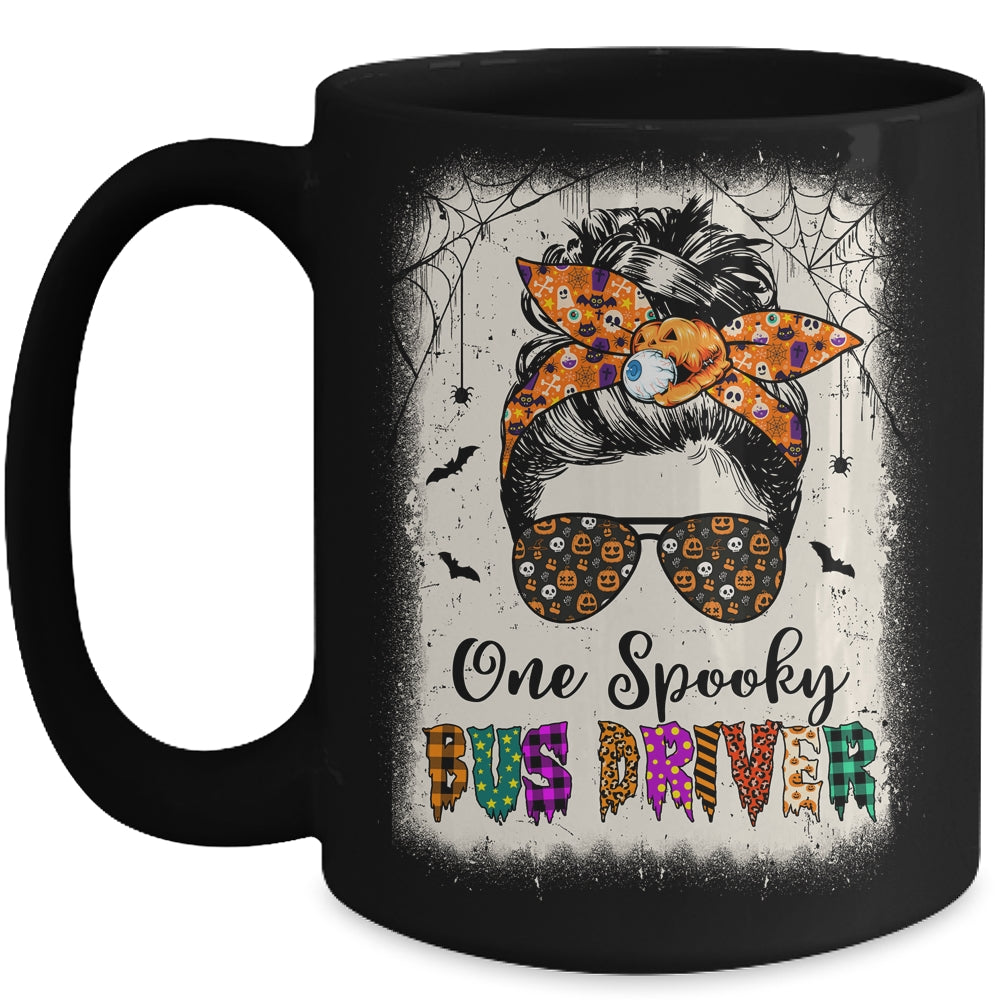 One Spooky Bus Driver Messy Bun Trick Or Treat Halloween Mug | siriusteestore