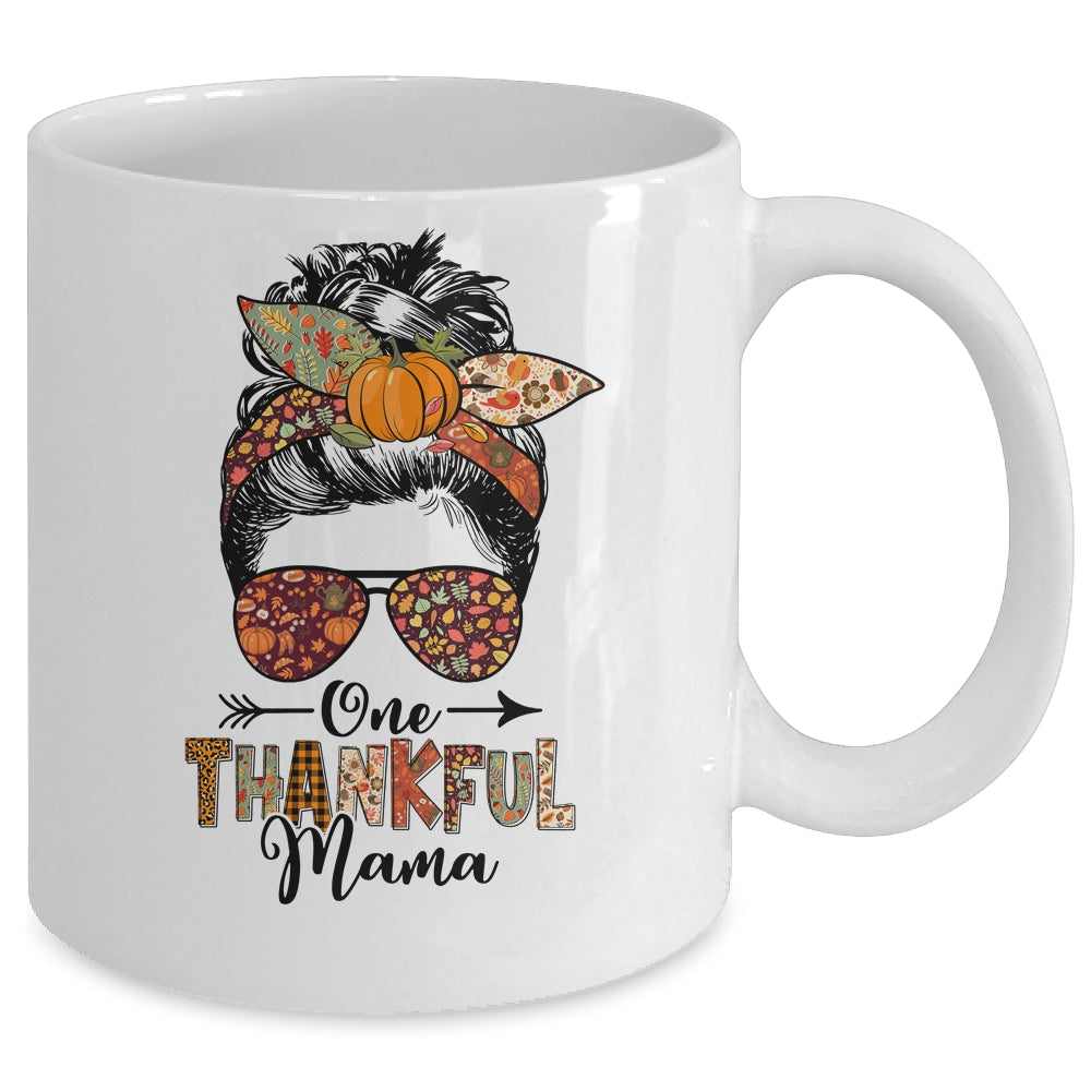 One Thankful Mama Funny Messy Bun Fall Autumn Thanksgiving Mug | siriusteestore