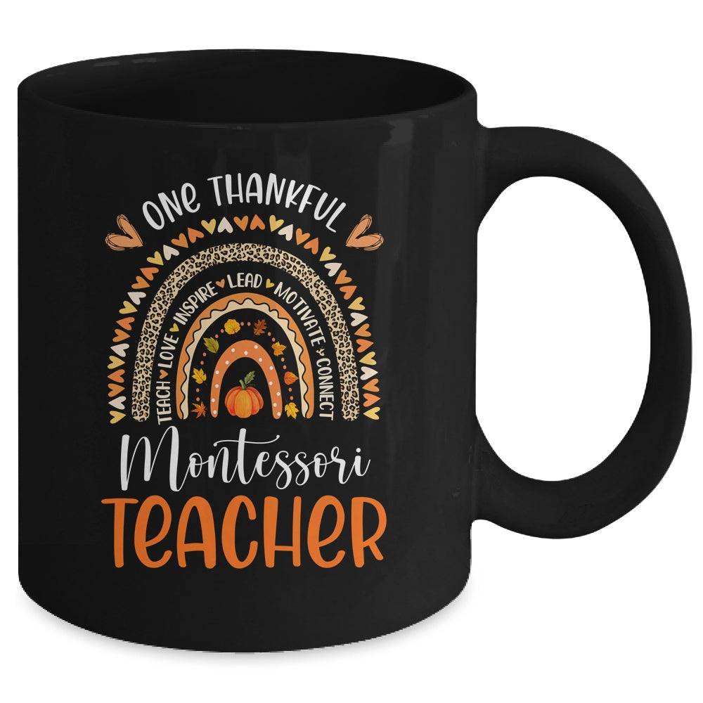 One Thankful Montessori Teacher Thanksgiving Rainbow Teacher Mug | siriusteestore