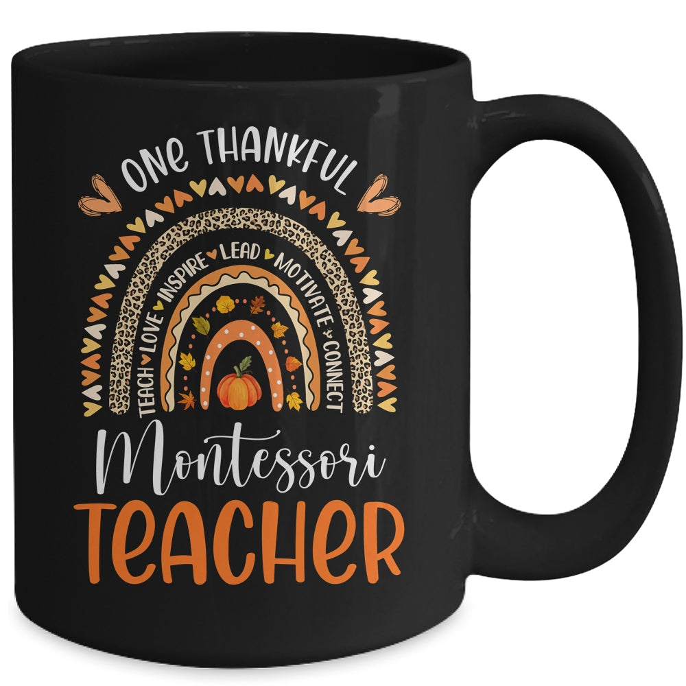 One Thankful Montessori Teacher Thanksgiving Rainbow Teacher Mug | siriusteestore