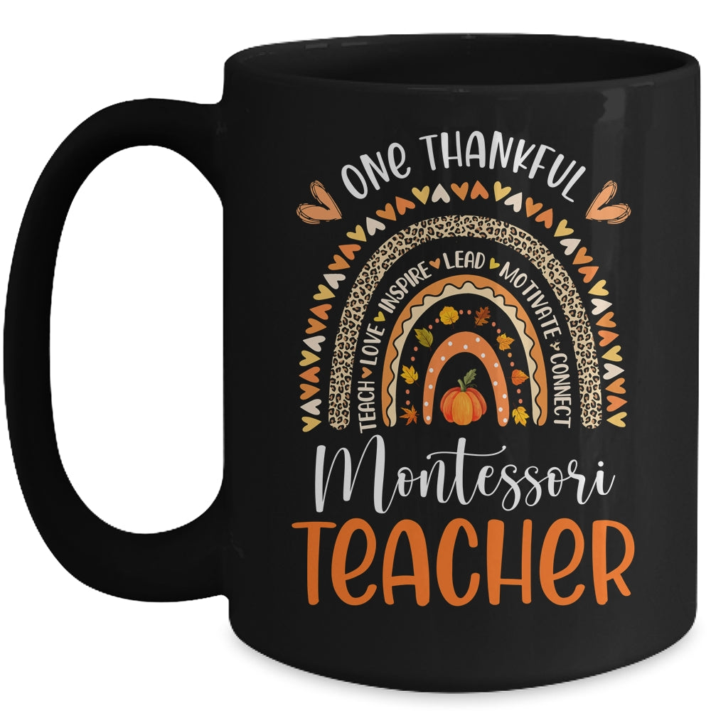 One Thankful Montessori Teacher Thanksgiving Rainbow Teacher Mug | siriusteestore
