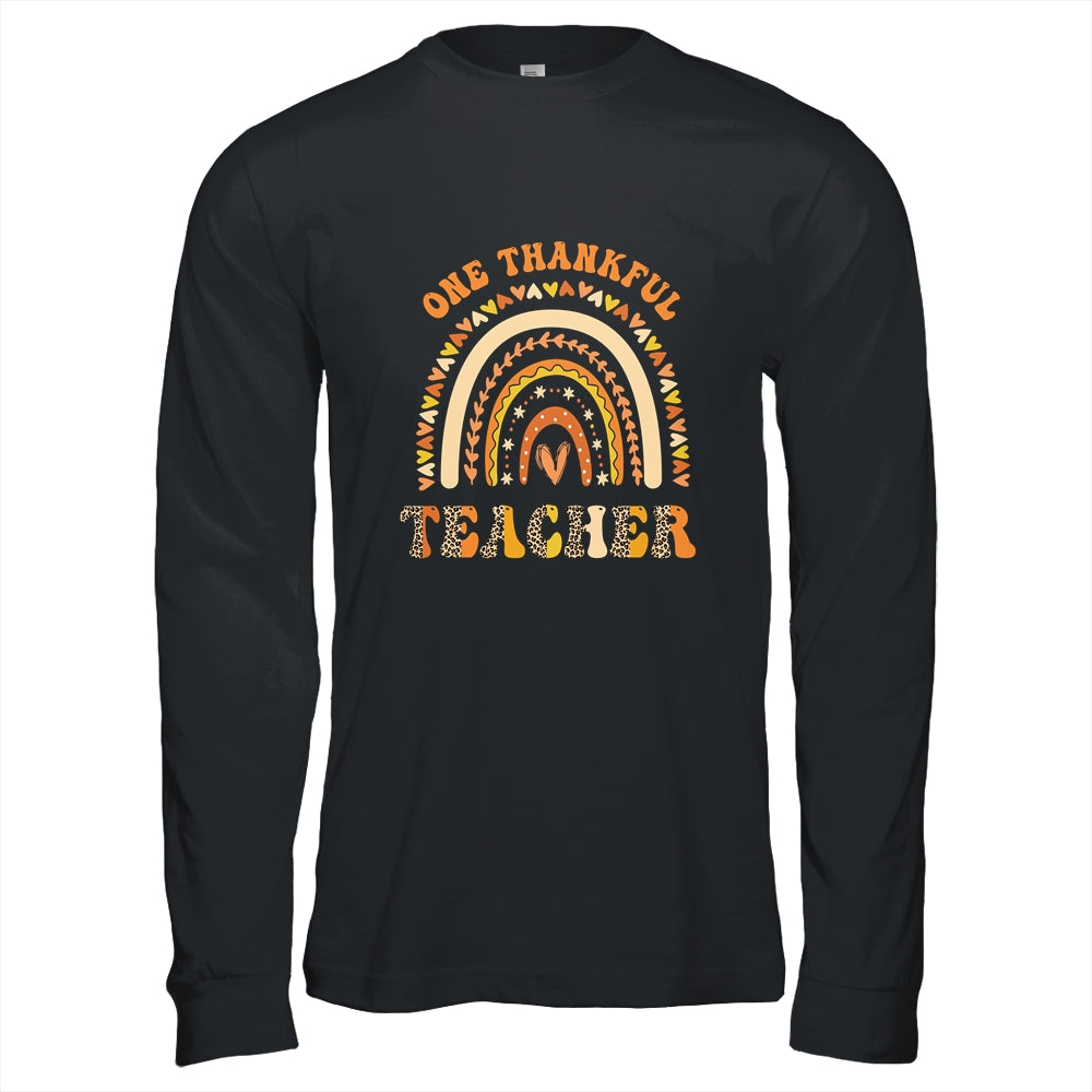 One Thankful Teacher Leopard Rainbow Groovy Thanksgiving Shirt & Hoodie | siriusteestore