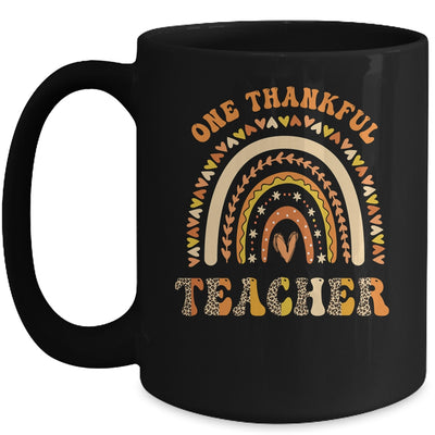 One Thankful Teacher Leopard Rainbow Groovy Thanksgiving Mug | siriusteestore