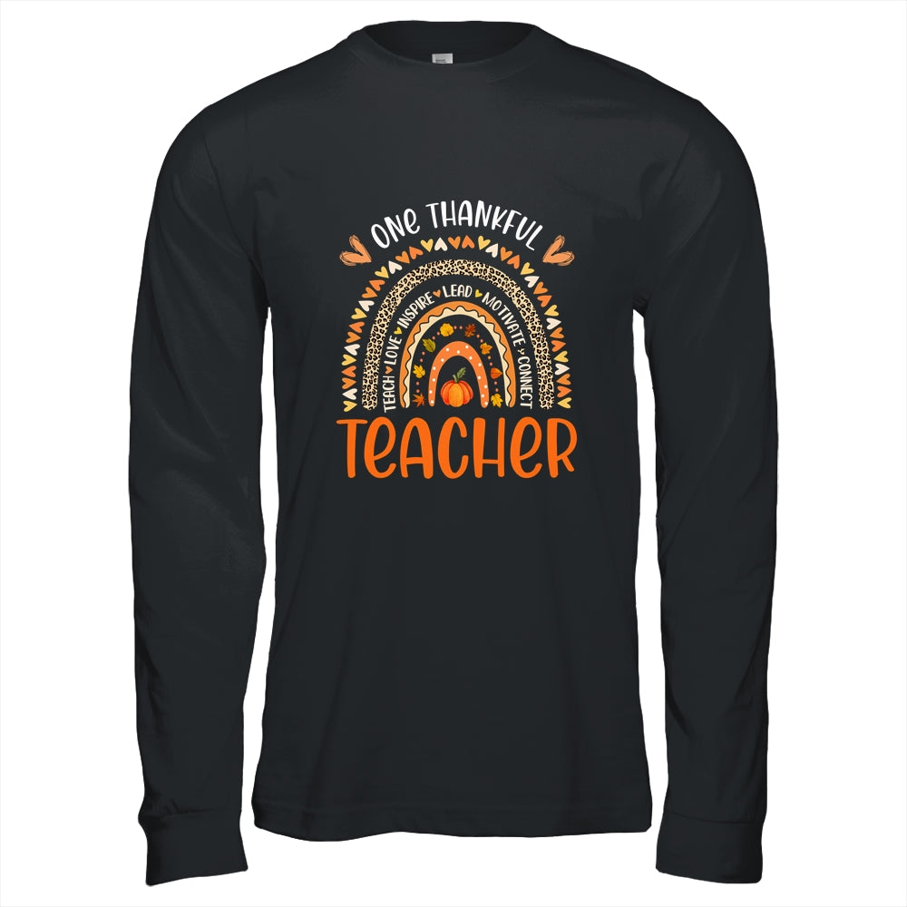 One Thankful Teacher Thanksgiving Rainbow Leopard Fall Shirt & Hoodie | siriusteestore