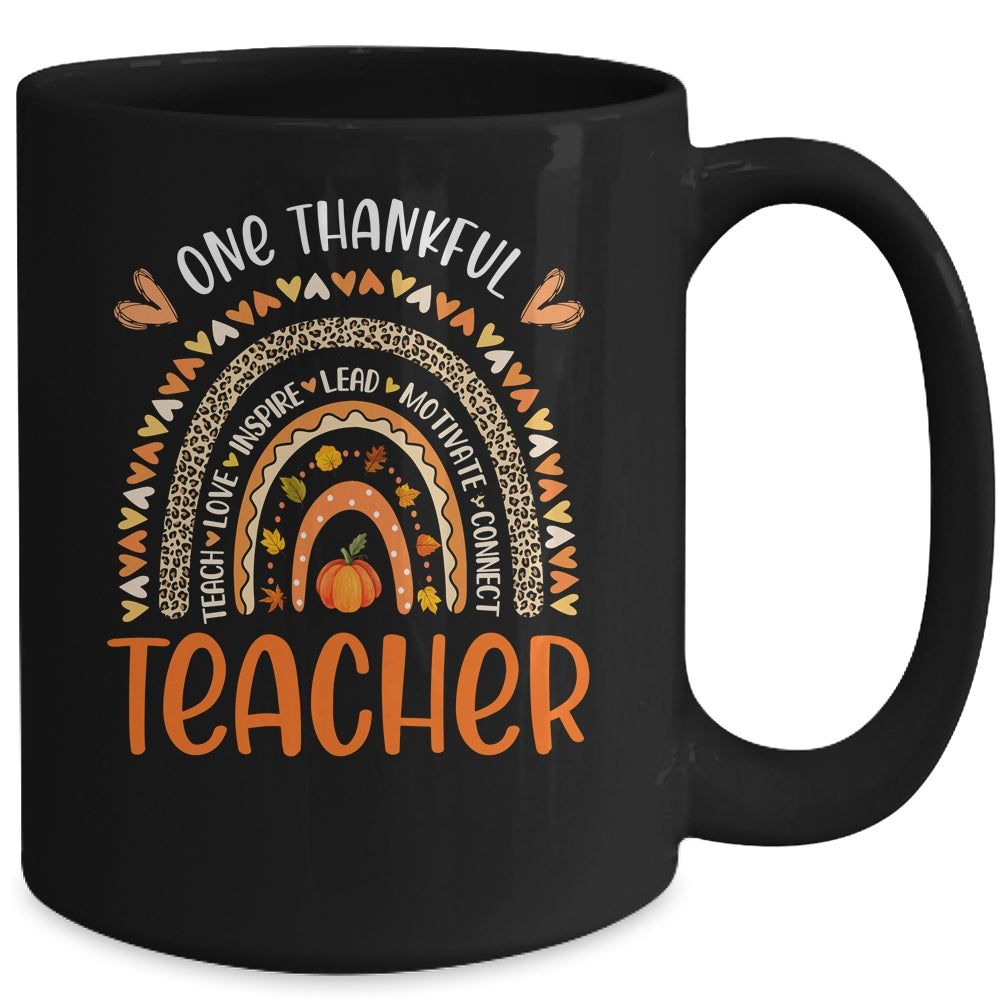 One Thankful Teacher Thanksgiving Rainbow Leopard Fall Mug | siriusteestore
