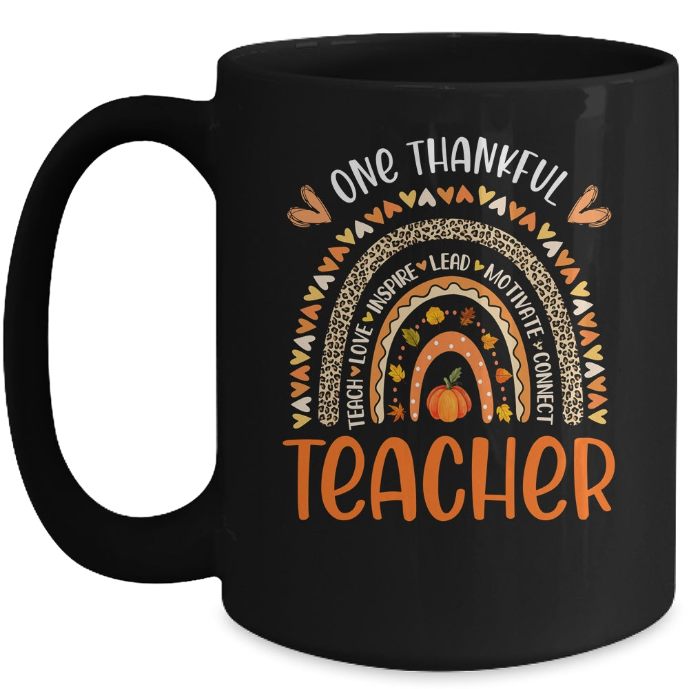 One Thankful Teacher Thanksgiving Rainbow Leopard Fall Mug | siriusteestore