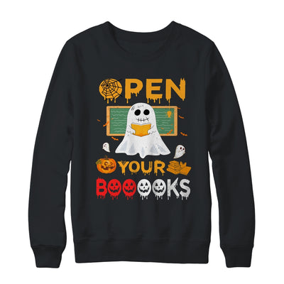 Open Your Booooks Funny Reading Book Teacher Halloween Shirt & Sweatshirt | siriusteestore