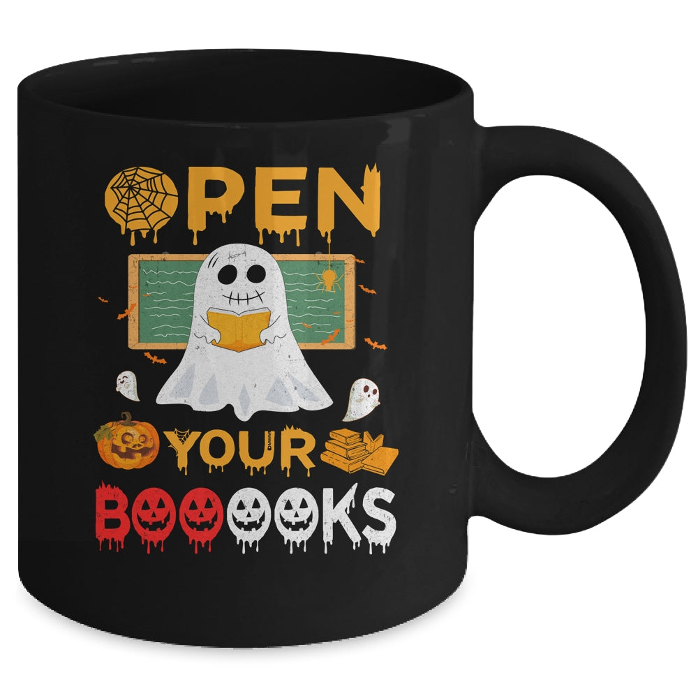 Open Your Booooks Funny Reading Book Teacher Halloween Mug | siriusteestore
