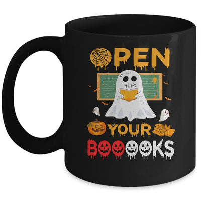 Open Your Booooks Funny Reading Book Teacher Halloween Mug | siriusteestore