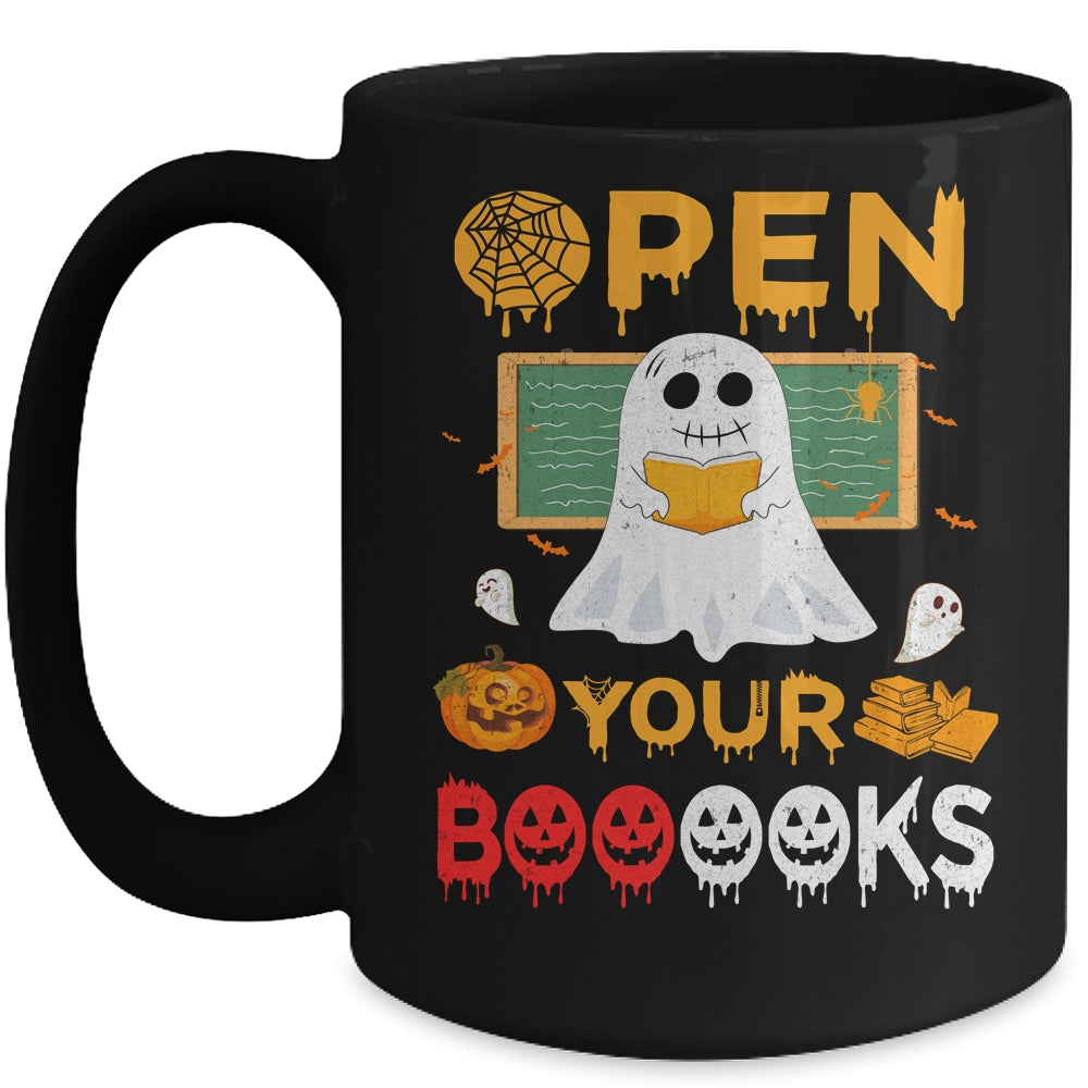 Open Your Booooks Funny Reading Book Teacher Halloween Mug | siriusteestore