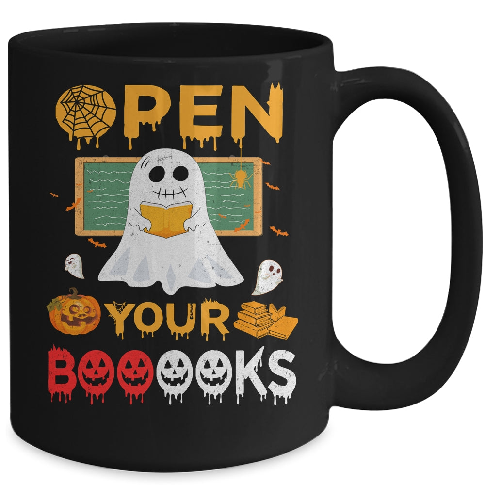 Open Your Booooks Funny Reading Book Teacher Halloween Mug | siriusteestore