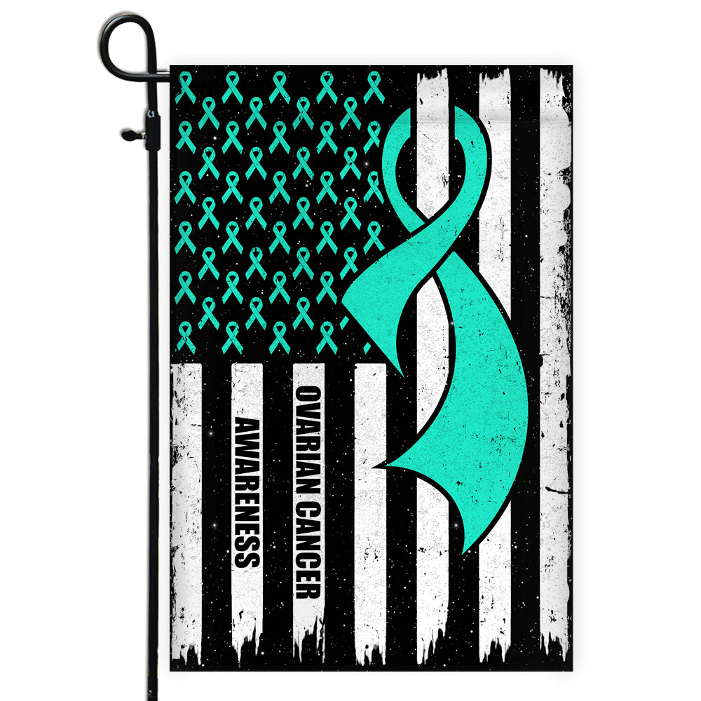 Ovarian Cancer Awareness America Flag Teal Ribbon | siriusteestore