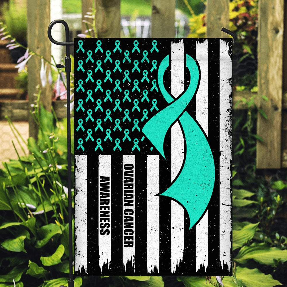 Ovarian Cancer Awareness America Flag Teal Ribbon | siriusteestore
