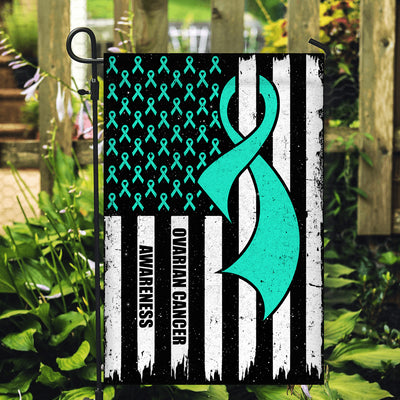 Ovarian Cancer Awareness America Flag Teal Ribbon | siriusteestore