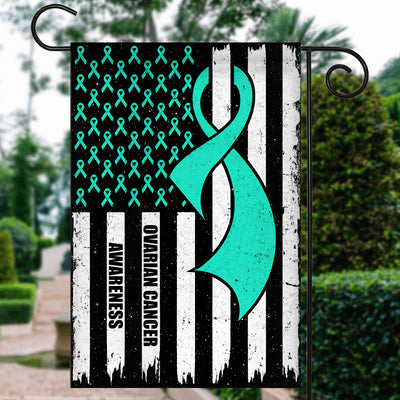 Ovarian Cancer Awareness America Flag Teal Ribbon | siriusteestore