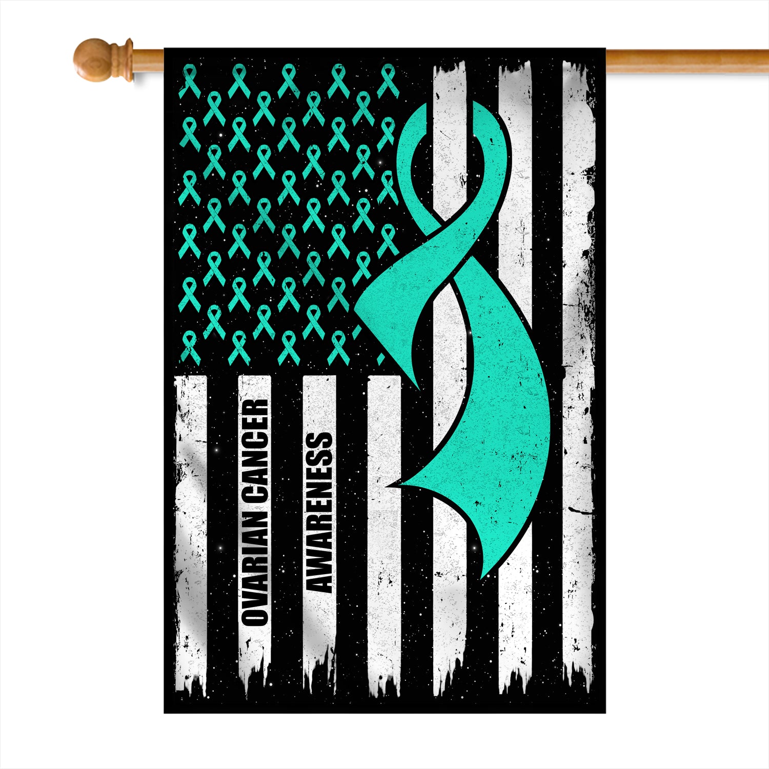 Ovarian Cancer Awareness America Flag Teal Ribbon | siriusteestore