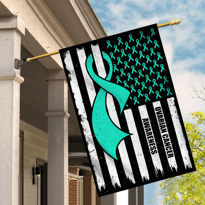 Ovarian Cancer Awareness America Flag Teal Ribbon | siriusteestore